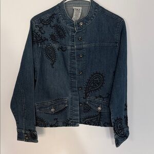 Embroidered Dark Blue Denim Jacket with Paisley Detail by PBJ Blues